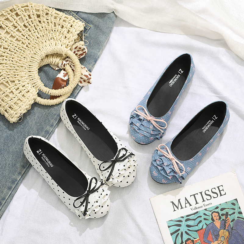 Women Sweet Preppy Ruffle Tiny Bow Ballet Flat Shoes Matching Daily product image