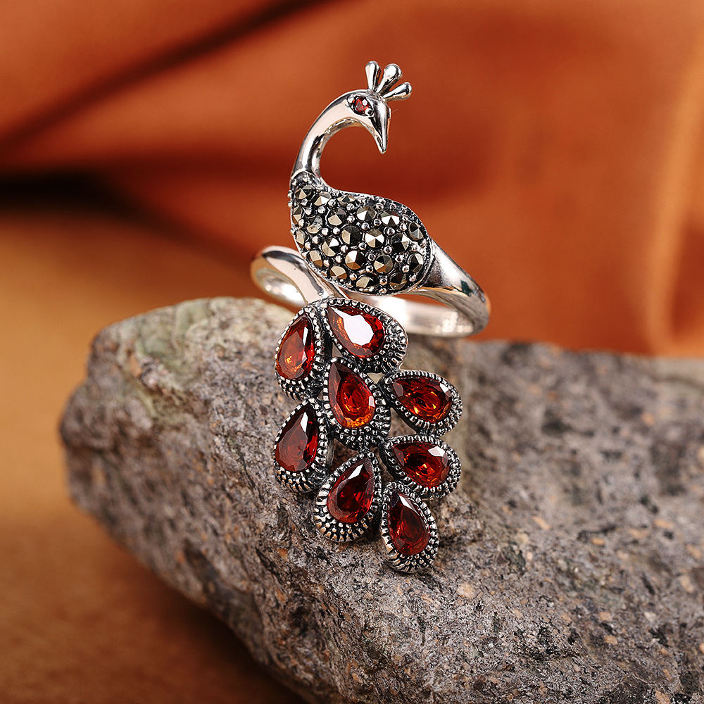 Title 4, Womens Silver Peacock Pomegranate Ring, a beau...