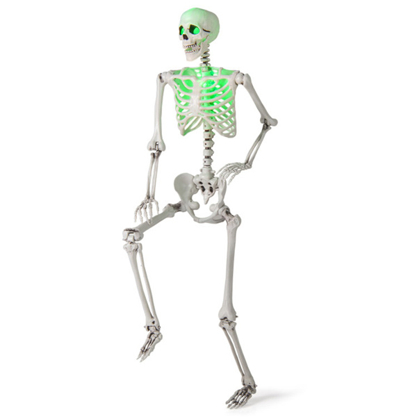 5.5ft Life-Size Pre-Lit Halloween Skeleton - Built-In Green LED Lights (Eyes/Chest), Fully Poseable Joints, PP+PE Material-14