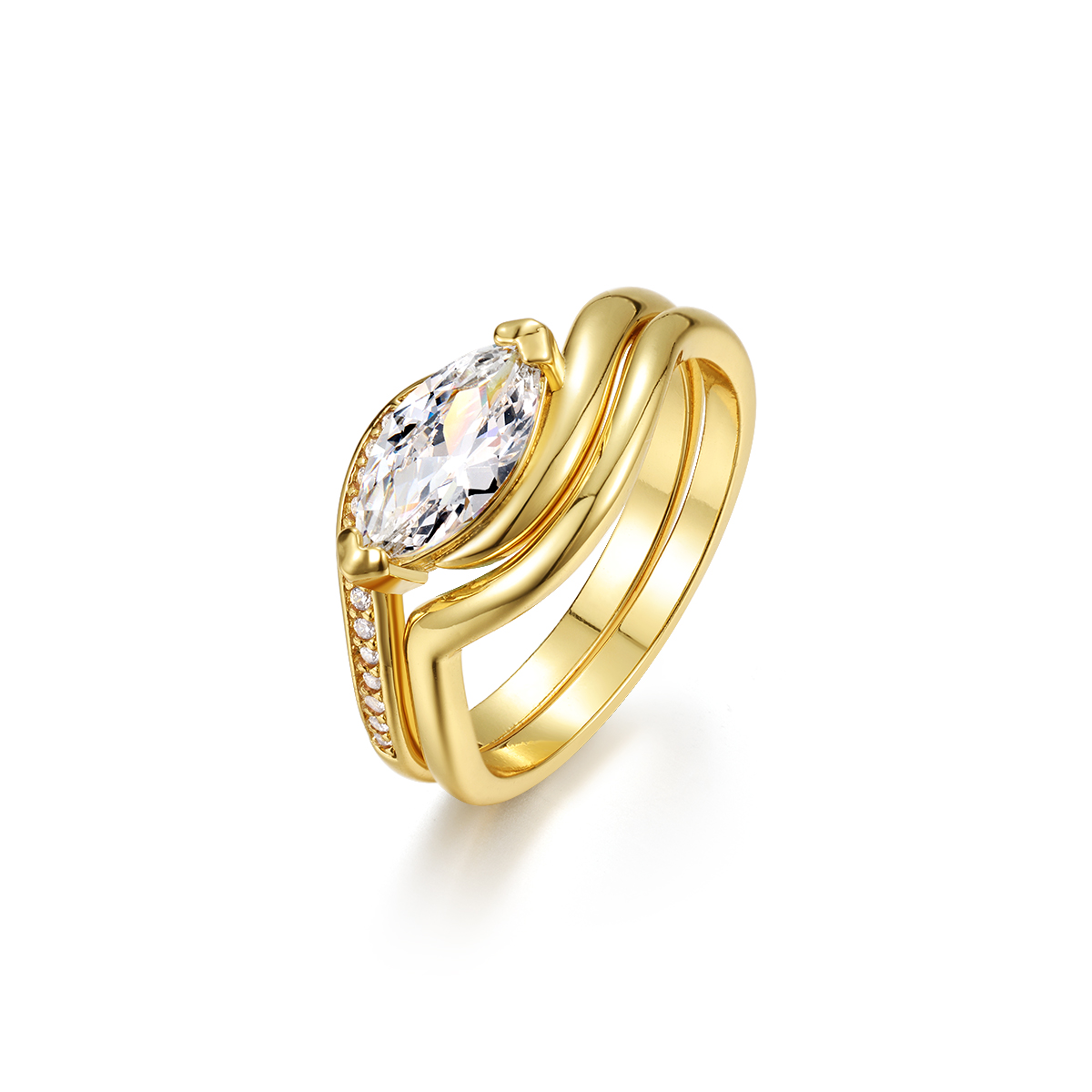 S925 Silver Gold Plated 5x10mm Marquise Moissanite Ring Wave Interlocking Design D Color VVS1 US Size 6-9 GRA Certified Gift Box