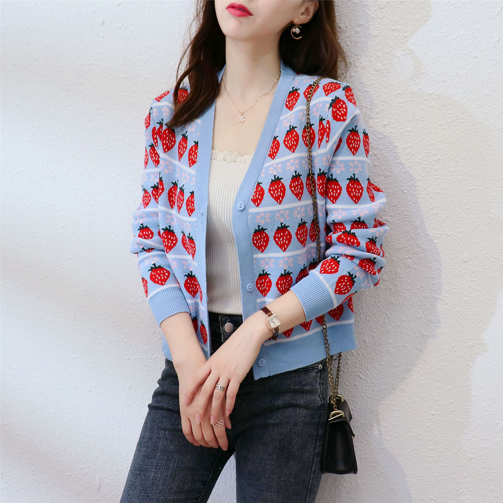 Strawberry Short Sweater Cardigan Jacket Women Korean Style Loose