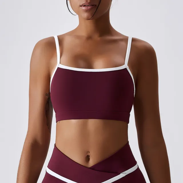 Color blocking Nude Yoga Bra Tight fitting Sports Top For Women Nude - Shop at LoveMi