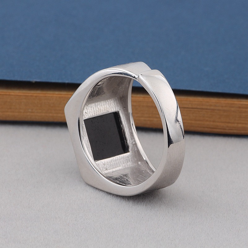 Sterling Silver Black Agate Ring For Men And Women White Gold Craft