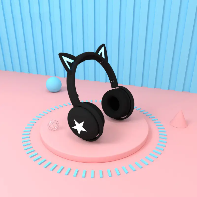 Bluetooth Headset Ten-color Magic Breathing Light Retro Star Cat