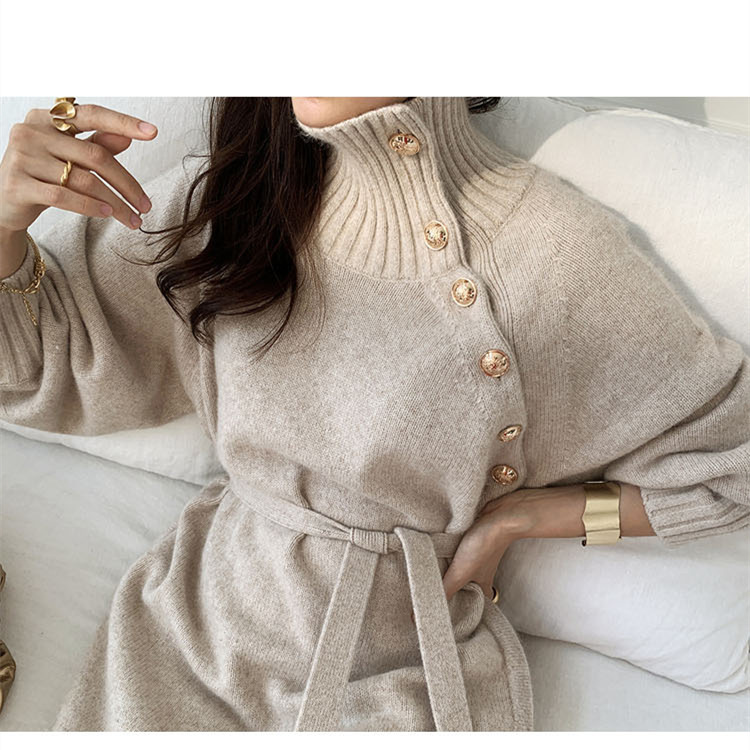 Ladies Knitted Super Long Lace Warm Dress - Image 2