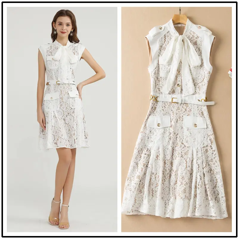 Women's Lace Tie Waist Slim Dress