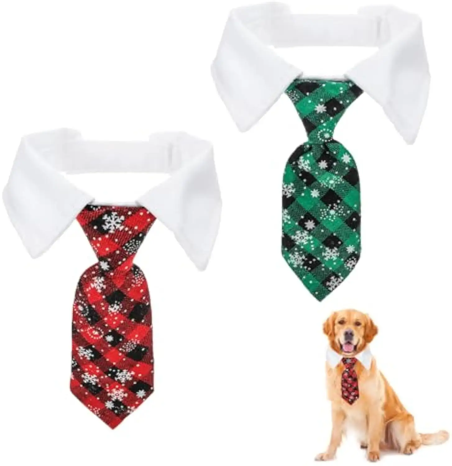 Christmas Dog Necktie, Adjustable Winter Snowflake Pattern