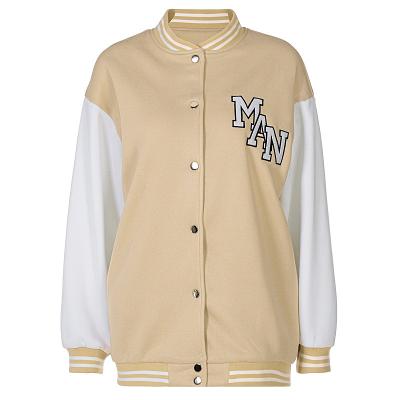Single-breasted Stand-up Collar Letter Embroidery Loose Casual Baseball Uniform