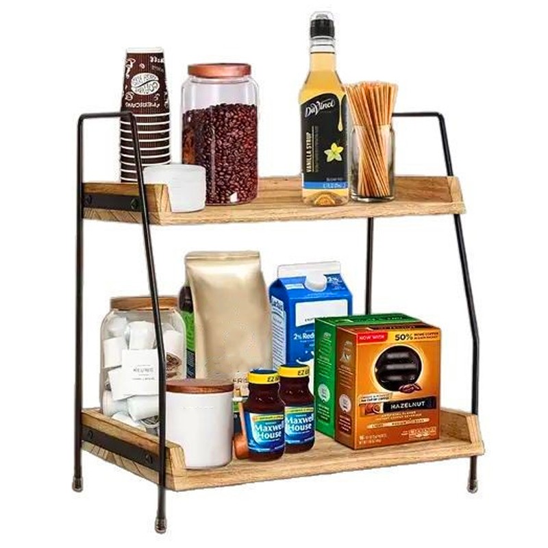 2-Tier Coffee Station Organizer For Countertop, Wooden Kitchen Counter Shelf UK 5