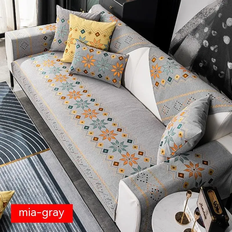 Bohemian Sofa Cushion Four Seasons Universal Chenille Non-slip Cover - Grey