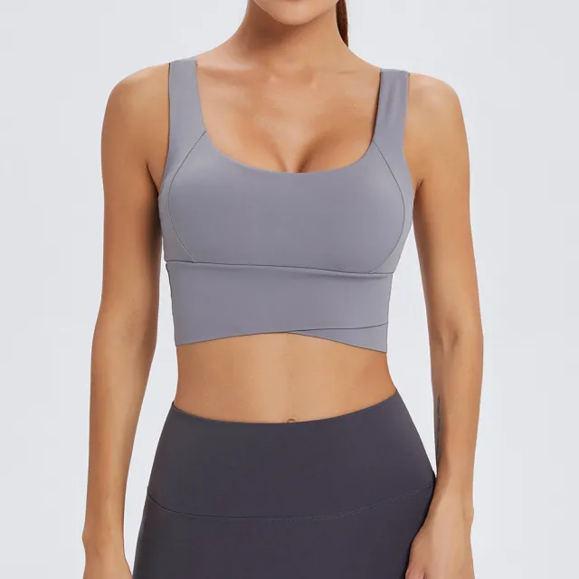 Nude Sling Yoga Sports Underwear Women's Fitness Shockproof Beautiful Back Running Sports Bra Grey - Shop at LoveMi