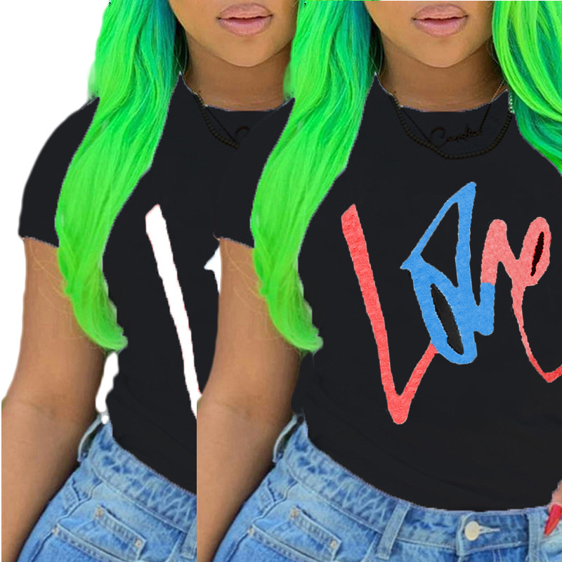 Title 2, Stylish LOVE Print Letter T Shirt