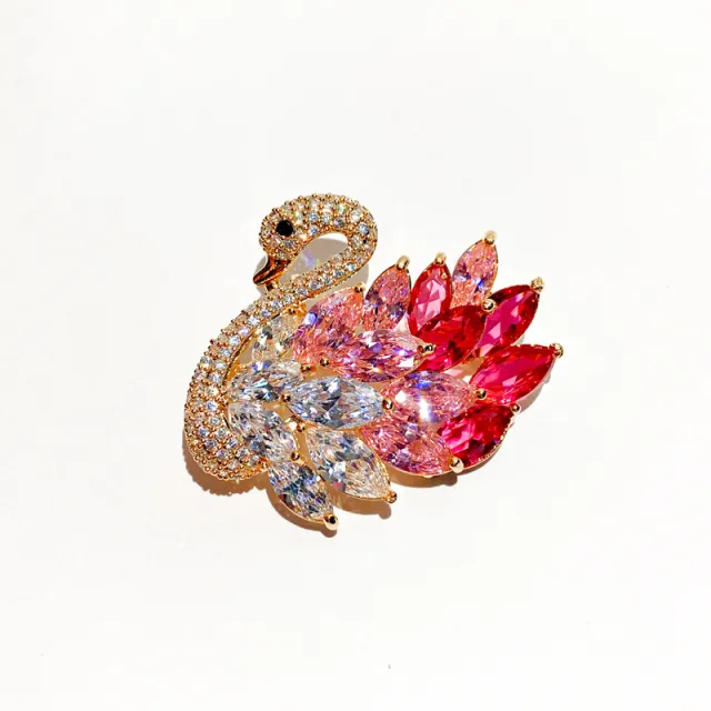 Zircon Swan Brooch Luxury Crystal Vintage Corsage Red - Shop at LoveMi