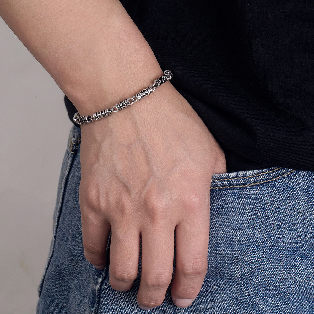 Title 5, Men Antique Hollow Thai Silver Bracelet