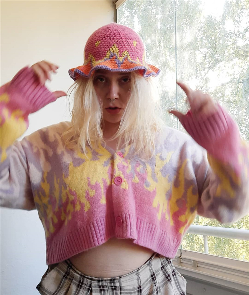 Fashion Women's Short Flame Gradient Sweater