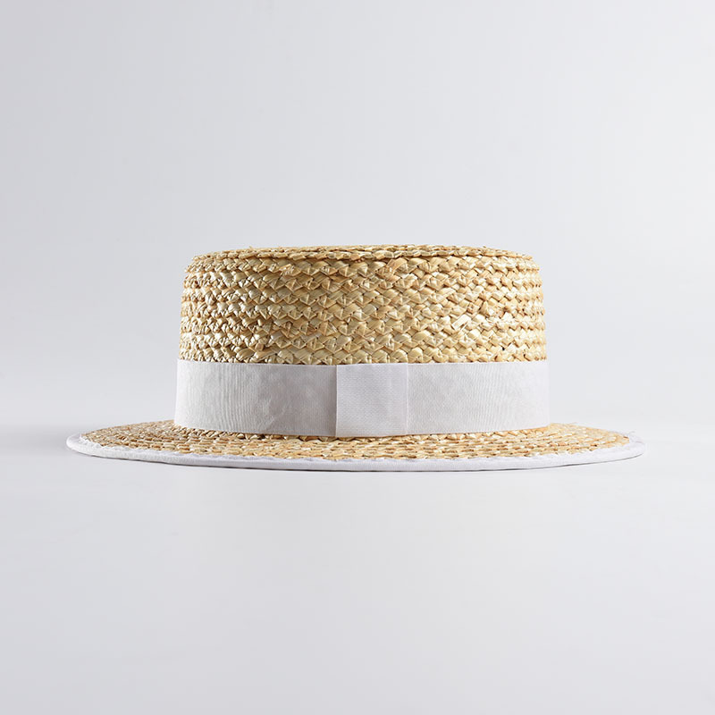 Natural Straw Flat Top Hat Ladies Beach Holiday Hat