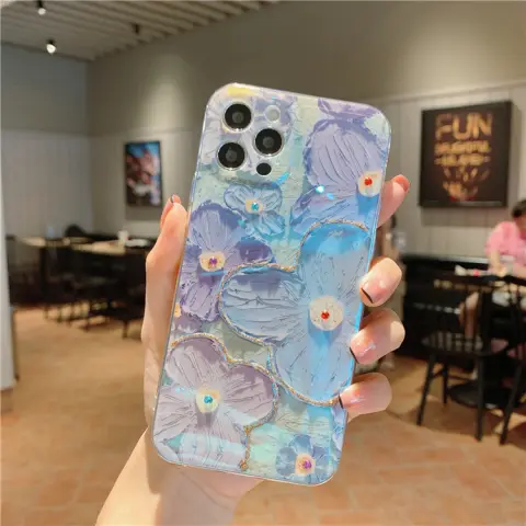 Oil Painting Purple and Blue Daisy Flower Phone Case