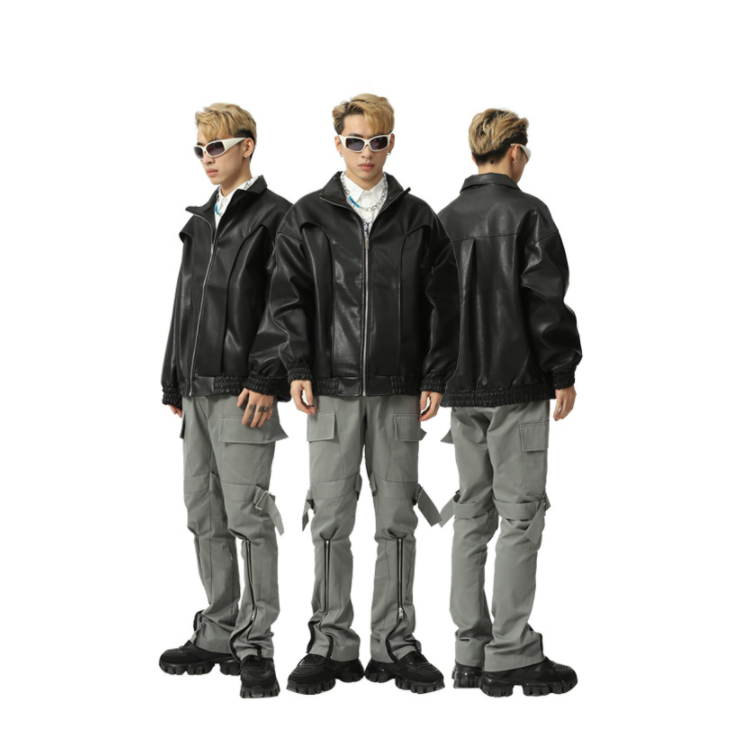 Personality Ins Handsome Trendy Leather Jacket Men