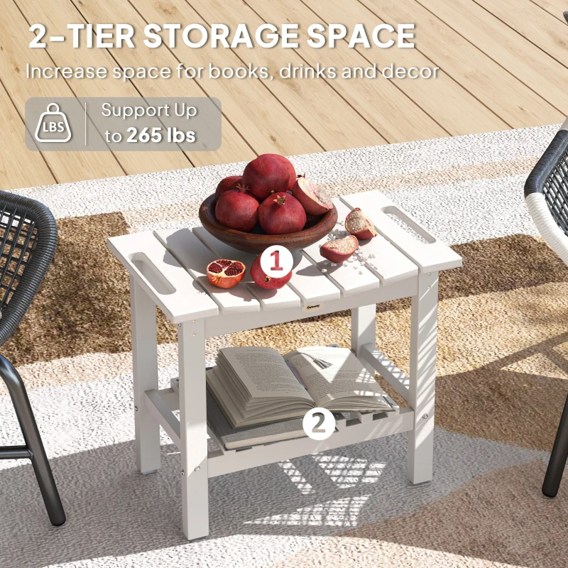 HDPE Shower Bench, Waterproof Shower Stool With Handle, Storage Shelf, Non-Slip Pads For Indoor Outdoor, White