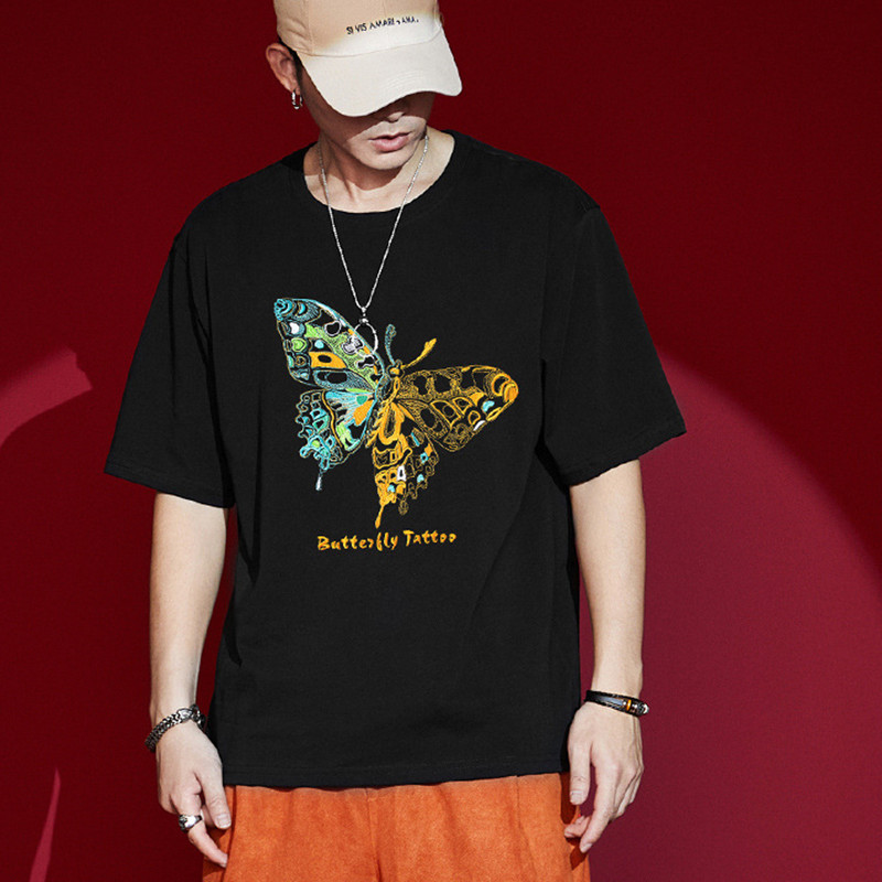 Men's Fashion Loose Butterfly Embroidery Short-sleeved T-shirt