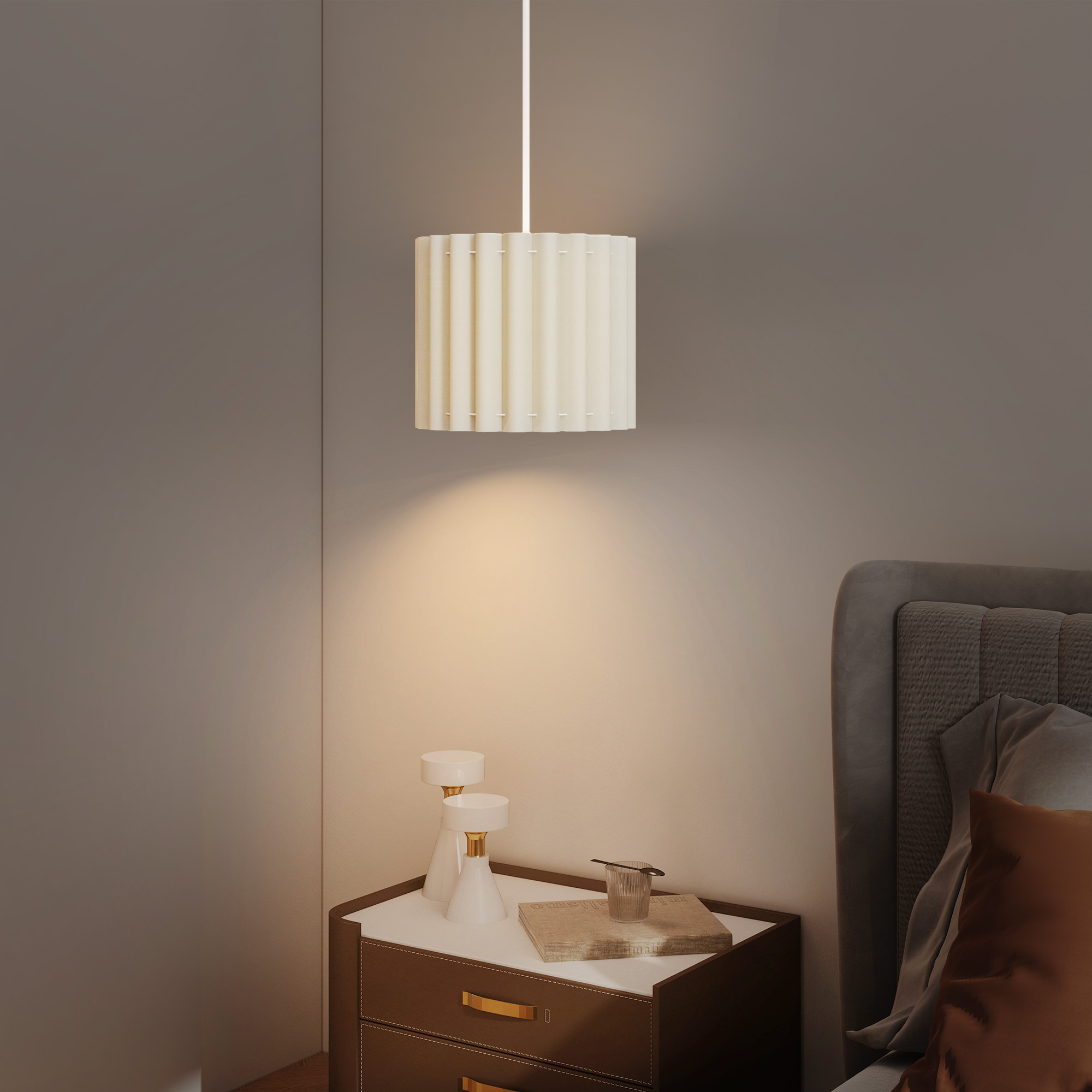 Linen pendant light, bedside ceiling light, e27 bulb,