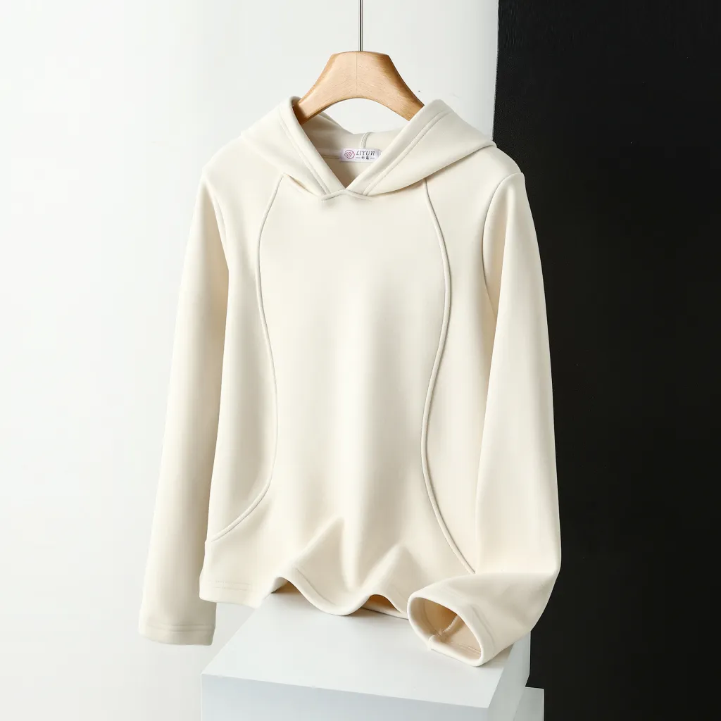 Windbreaker Women's Hoodie Solid Plush And Thicken - Ivory