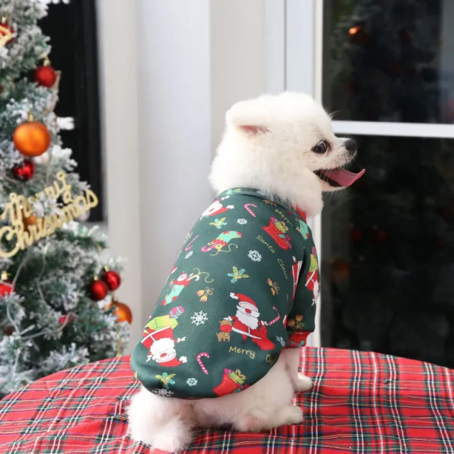 Plush Christmas Print Sweater Spring, Autumn And Winter Dog Clothes Green - Shop at LoveMi