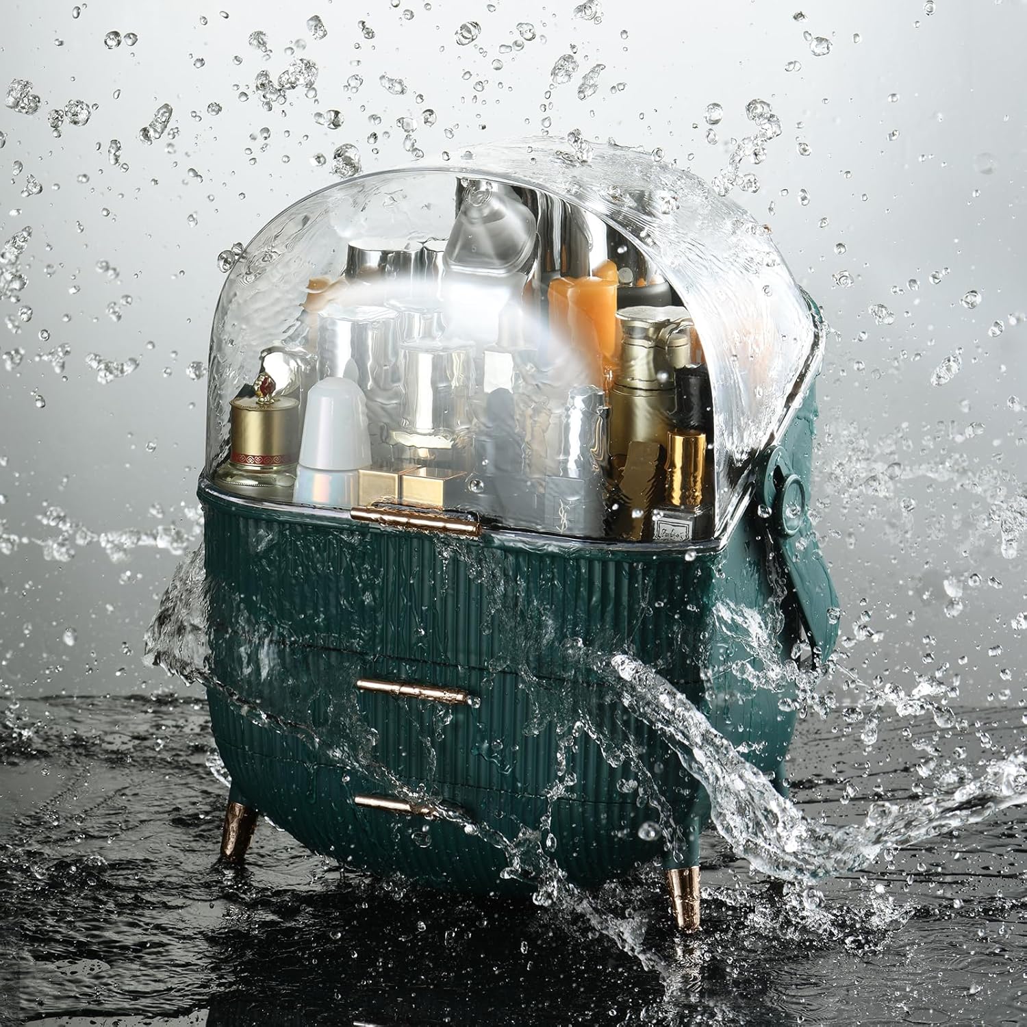 Makeup & Skincare Organizer with 2 Drawers and Dustproof Transparent Cover – Cosmetic Storage Case for Vanity & Bathroom Countertop - Image 5