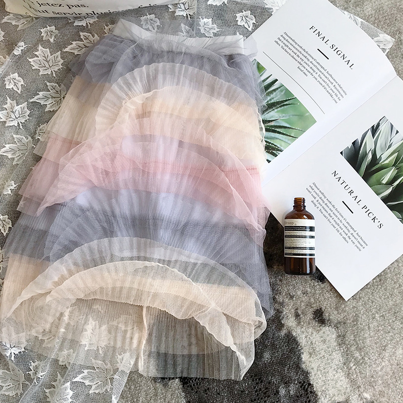 تنورة طويلة بتدرج ألوان قوس قزح للبنات