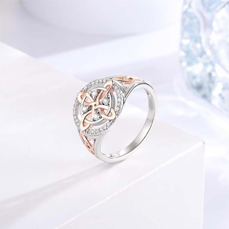 Two-tone Zircon Ring, Copper Material, Niche Design, Elegant Versatile Luxury Band Finger Jewelry