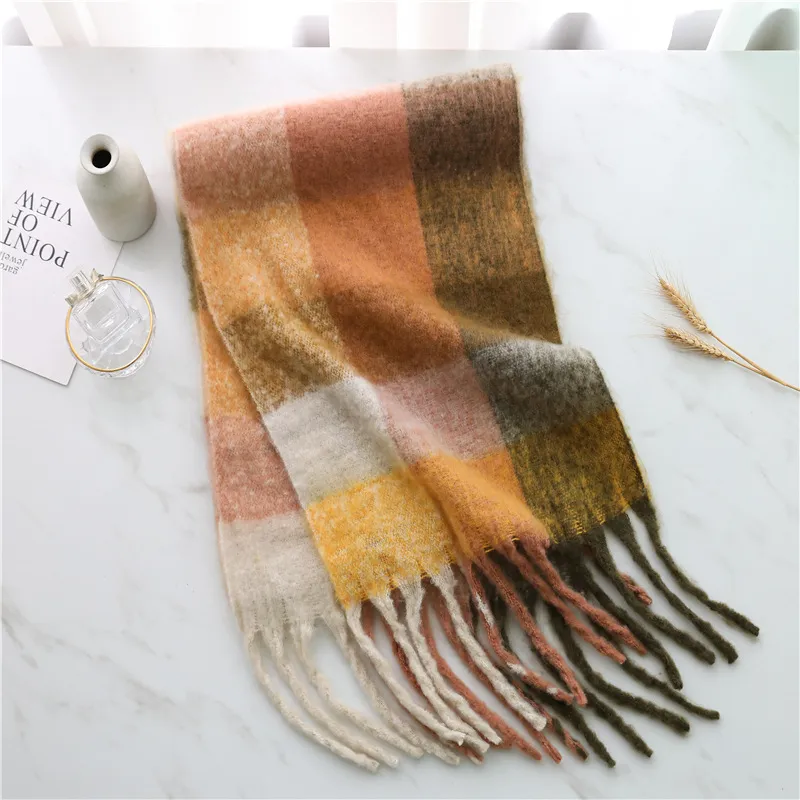 Women's Long Thick Beard Plaid Color Matching Scarf - Wj13718Color