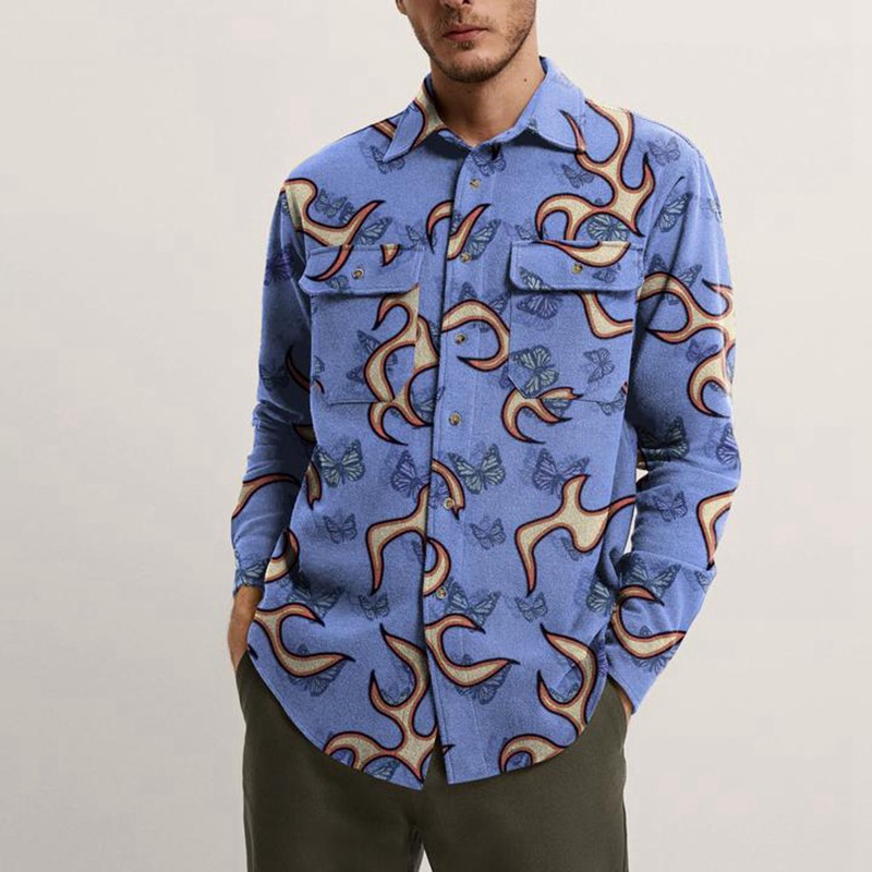 Men's Youth Printed Shirt Spring And Autumn Slim Lapel Shirt