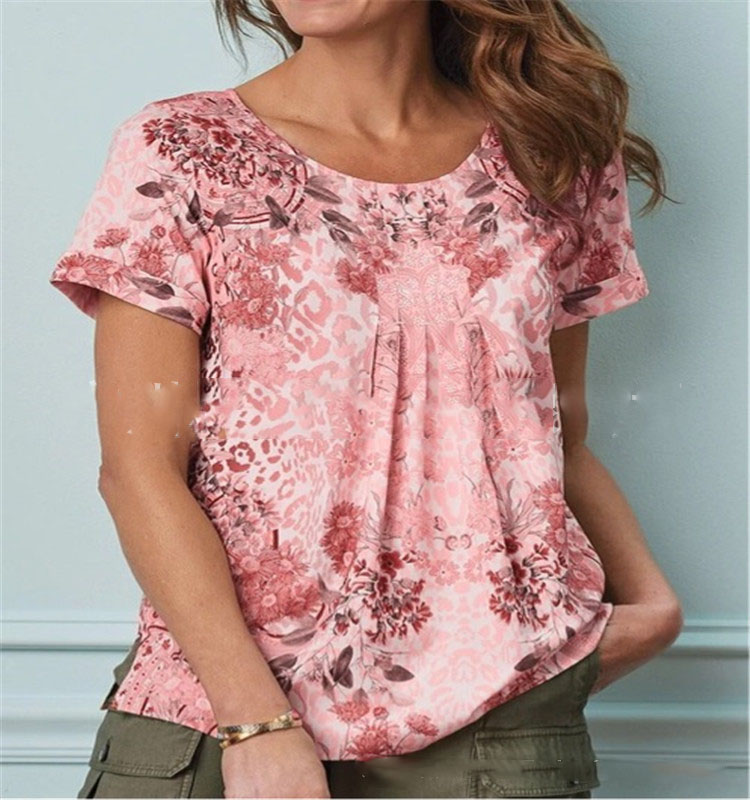 Title 5, Fashion Loose Print Round Neck Short Sleeves