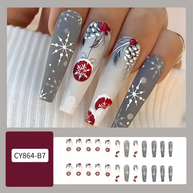 Christmas False Nails Hat Striped Snowflake Nail Art Stickers For Parties Dances Or Holiday Wear Cy864 B7 - Shop at LoveMi