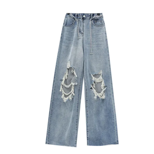 Women's Summer Thin Ripped High Street Jeans Blue - Shop at LoveMi