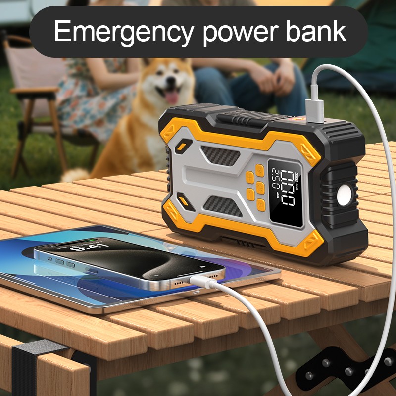 Car J Ump Starter With Air Compressor Pack Booster 12VPower Bank Blower