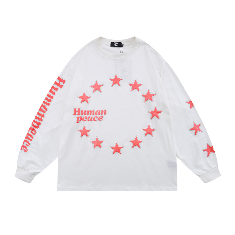 Trendy Circle Five-pointed Star Foam Printing Long Sleeve T-Shirt Men
