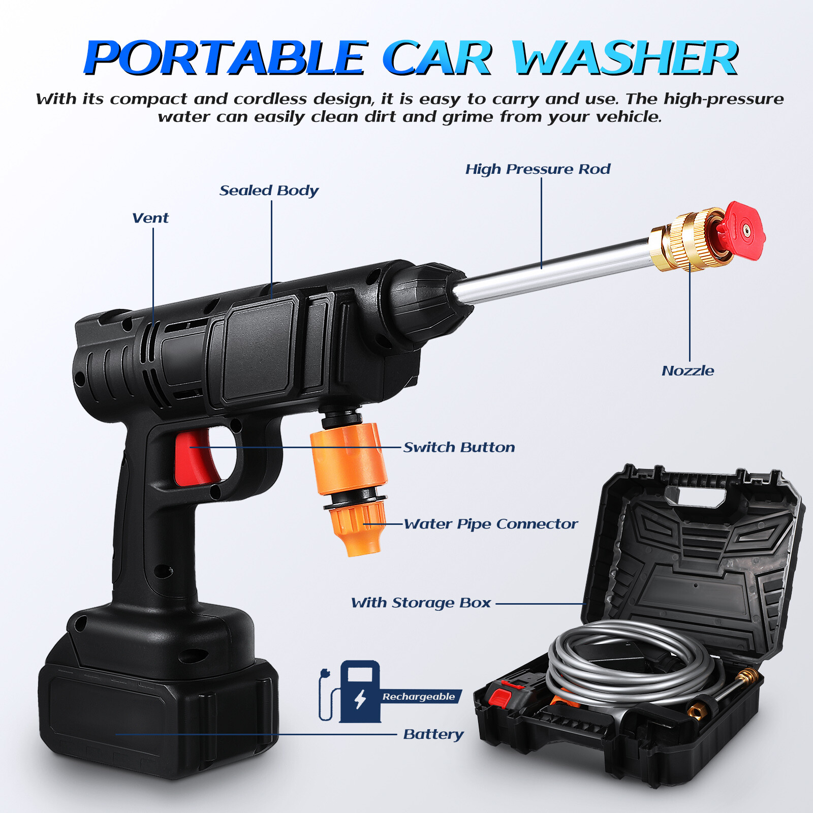 2 Battery Cordless Car High Pressure Washer Jet Water Wash Cleaner Gun Portable — image 7