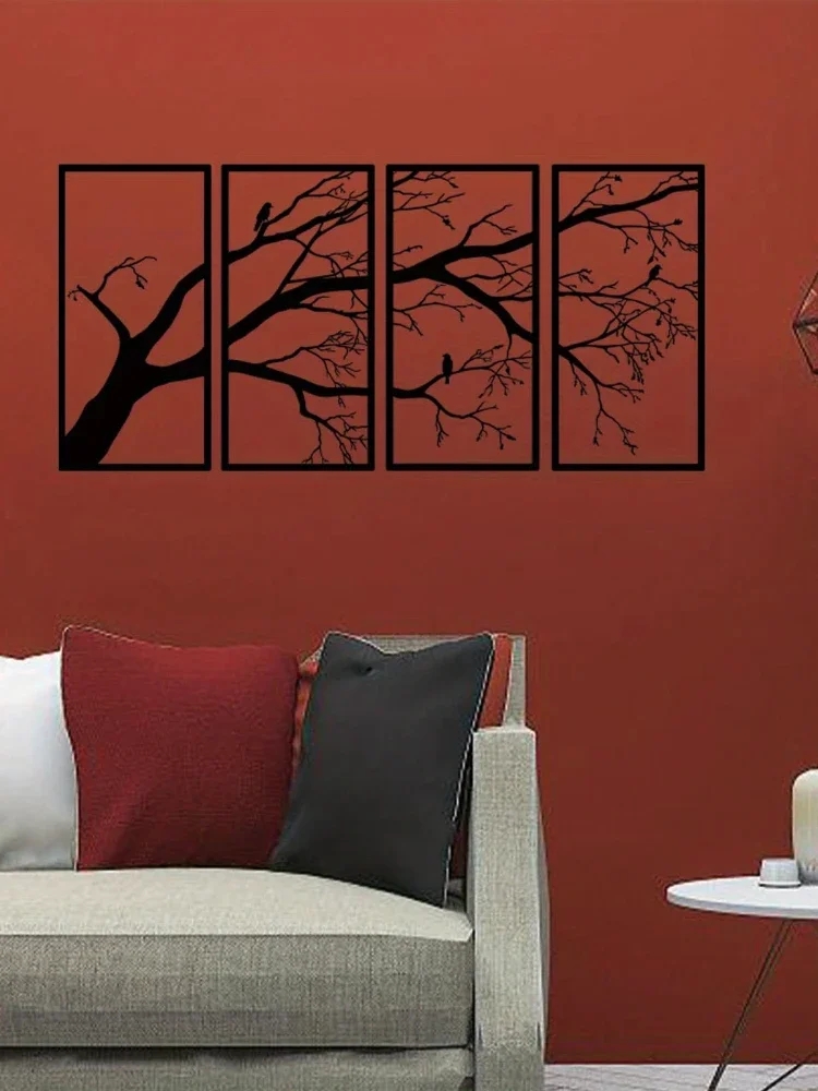 Luxury Metal Wall Art Decor Set Of 4 - Black Tree Of Life Sculpture view 2