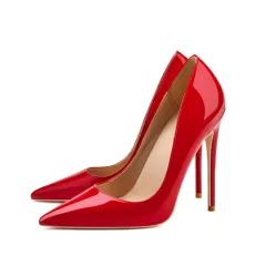 Pointed Toe Stiletto High Heels Size Patent Leather Single Shoes - Red - View 1