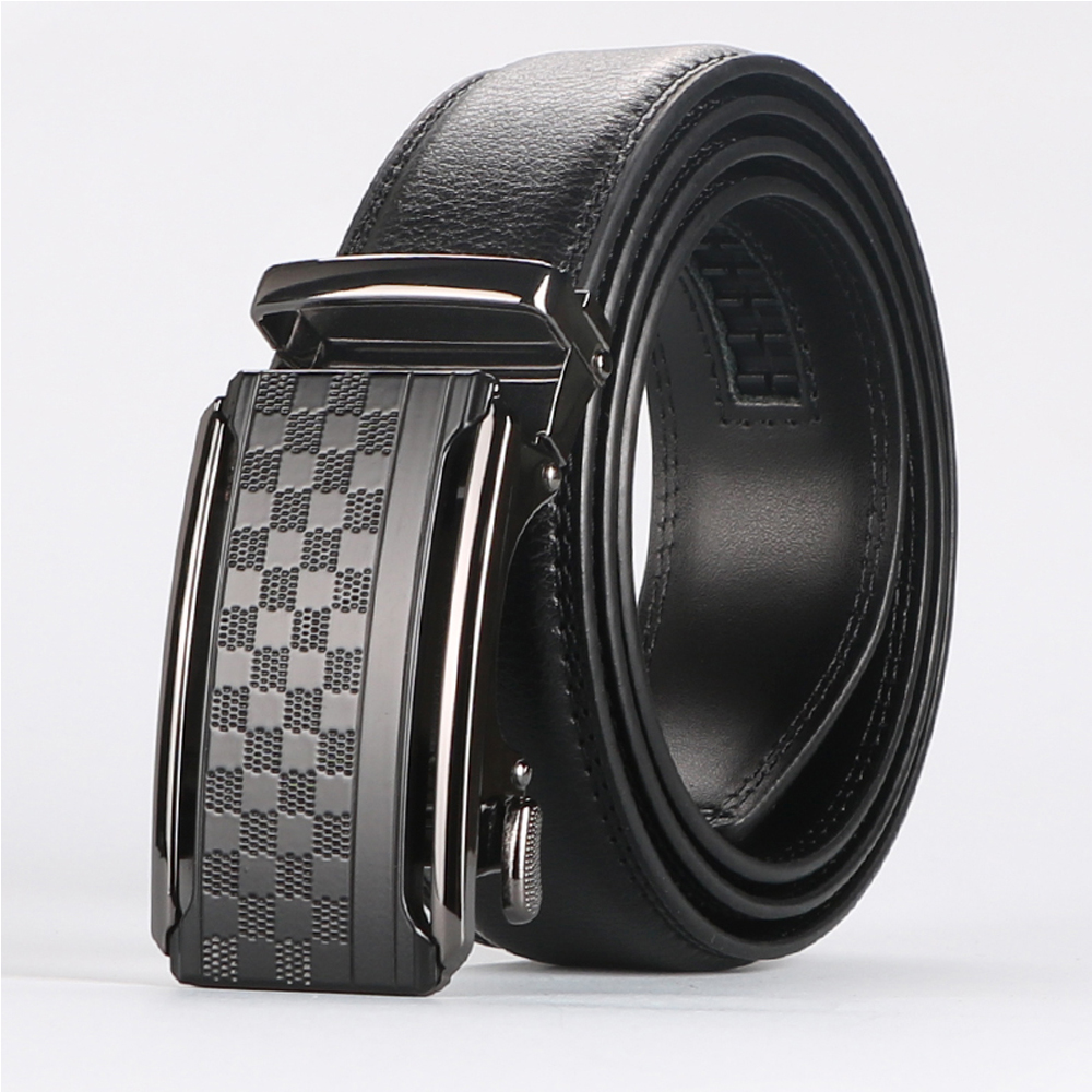 Men Leather Belt with Ratchet Buckle Adjustable – Black