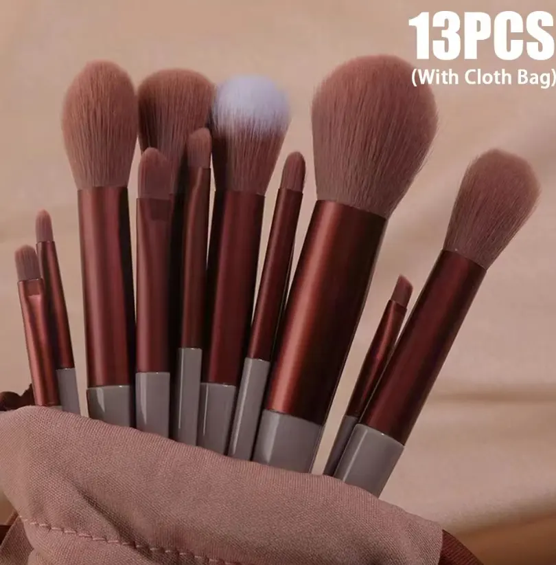 Makeup Brush Set Synthetic Fiber Plastic Handle