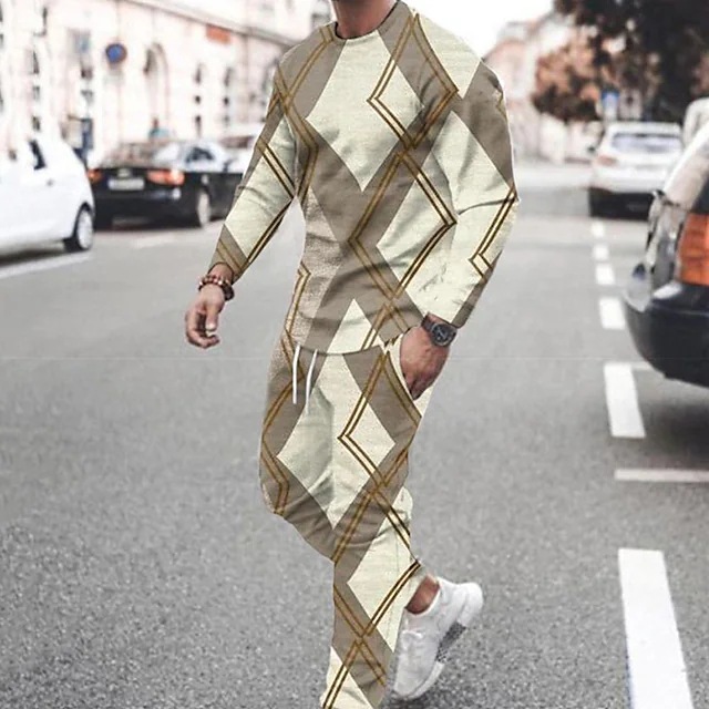 3d Digital Printing Crew Neck Sweater Sports Trousers Suit