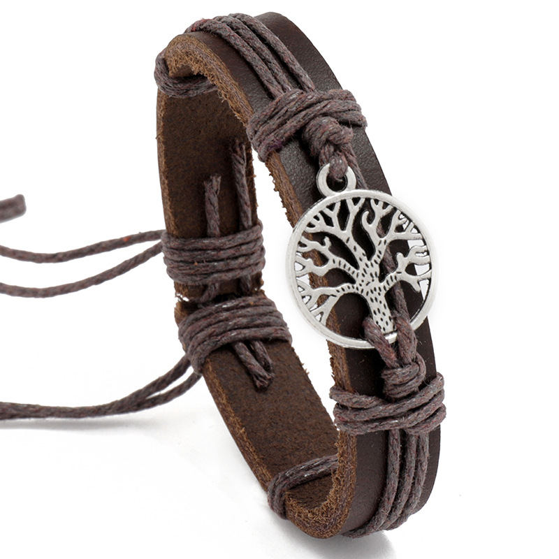 Woven Tree Of Life Leather Bracelet European And American Vintage Jewelry