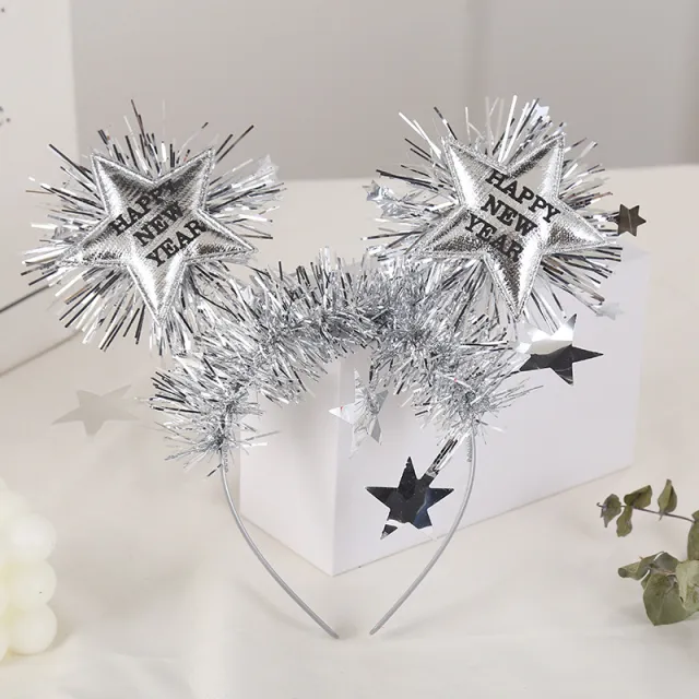 Hair Hoop With Five Pointed Star Flowers Happy New Year Christmas Silver - Shop at LoveMi