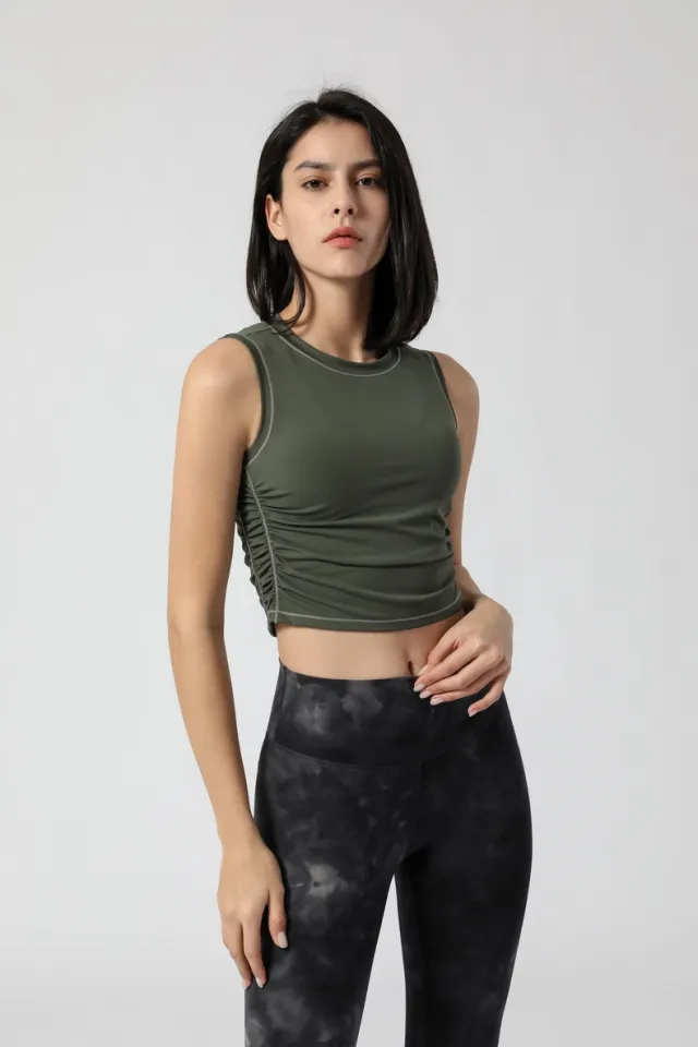 Women's Side Waist Pleated Pullover Sports Vest Green - Shop at LoveMi
