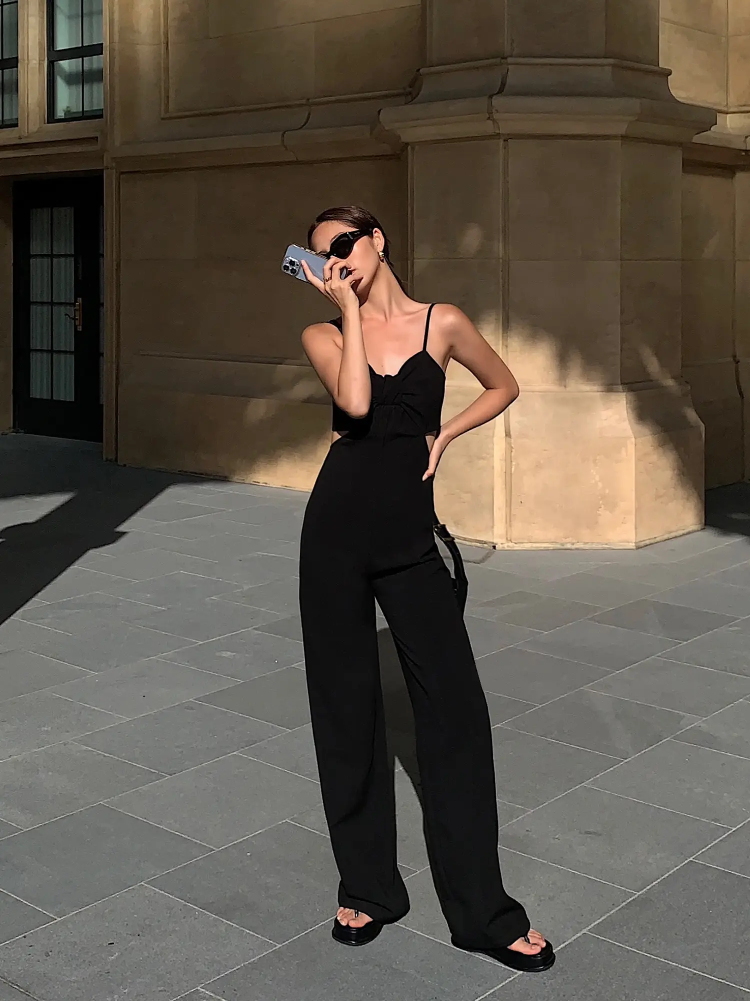 V-Neck Sling High Waist Jumpsuit Long Wide Leg Pants