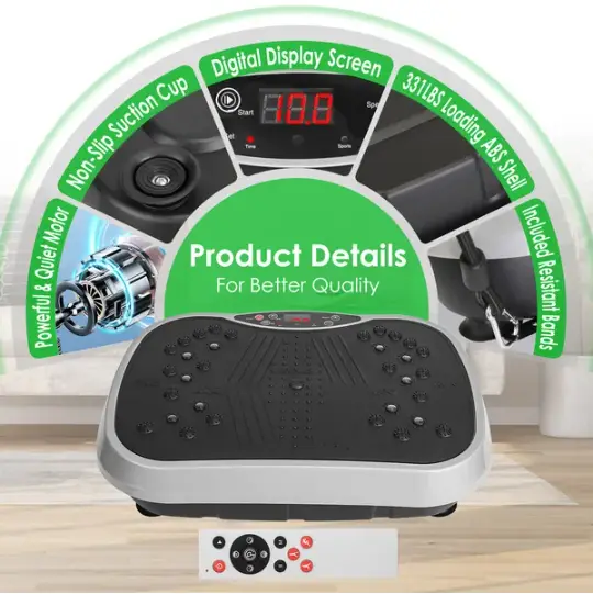 Vibration Exercise Machine With Resistant Bands Remote Control Whole Body Vibration Platform Workout Equipment Home Fitness Training Equipment For Weight Loss F