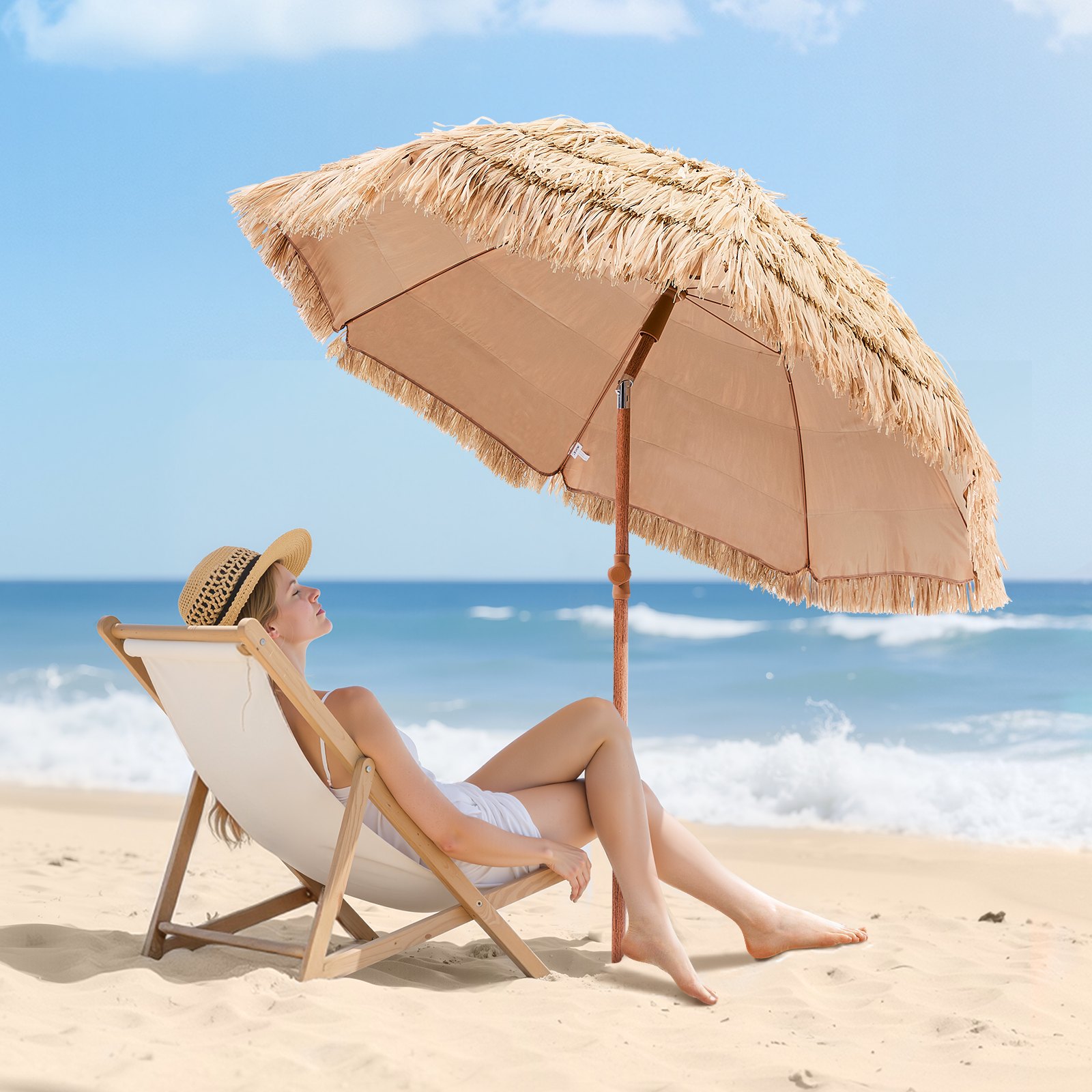 Tiki Umbrella Thatched Patio Umbrella 6 Ft Poolside Patio Beach Umbrella