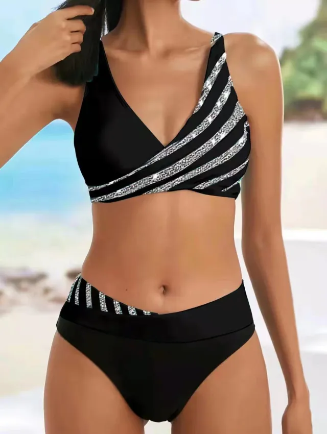 Women's New Style Bikini European And America Split Print Swimsuit Black - Shop at LoveMi